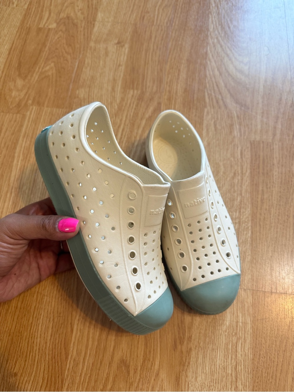 Native Casual Slip-On Sneakers in Cream and Sage Toe